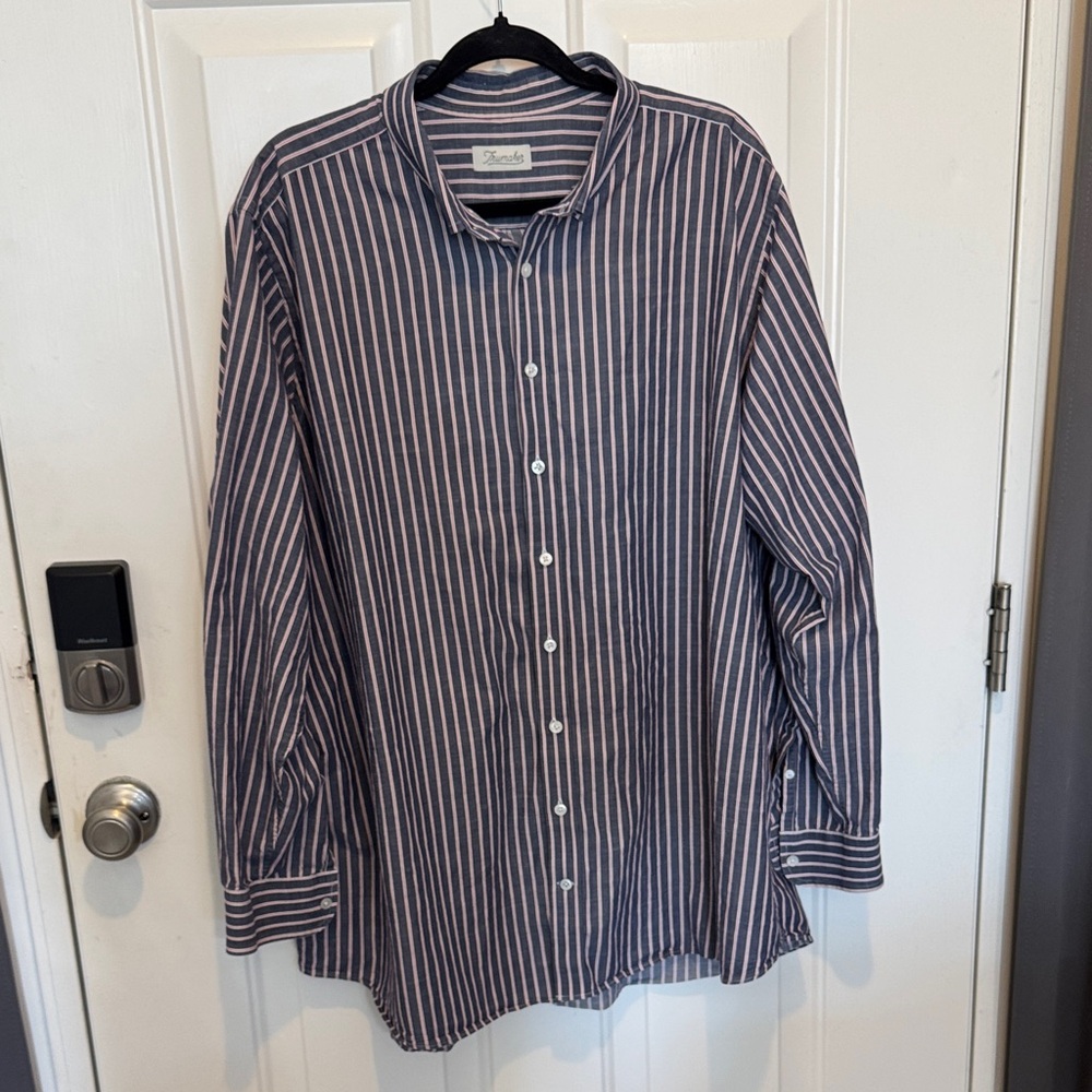 Navy and White Striped Men's Casual Shirt